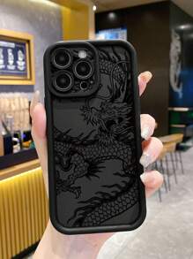 1 件简约黑龙纹黑玛瑙渐变手机壳适用于 Apple/Redmi/Infinix/Vivo/Oppo 防水防震防摔防刮 - 黑色 - 查看 4