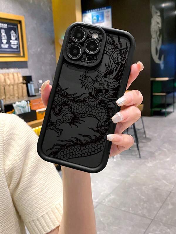1 pieza Funda de teléfono con degradado de ágata negra y diseño minimalista de dragón negro, compatible con Apple/Redmi/Infinix/Vivo/Oppo