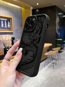 1 件简约黑龙纹黑玛瑙渐变手机壳适用于 Apple/Redmi/Infinix/Vivo/Oppo 防水防震防摔防刮 - 黑色 - 查看 3