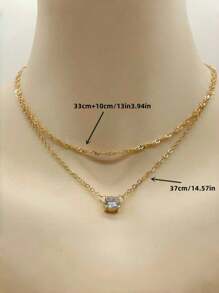 时尚 Ins 风格双层堆叠项链，金色波纹链和 O 形链锁骨链项链，单方晶锆石吊坠项链，简约百搭女士多层项链 - 兩條項鍊套裝 - 查看 6