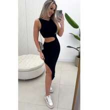 Women's Dress With A Neckline On The Side, Slit On The Leg, Premium Shapewear Ribbed Fabric - Blue - View 2