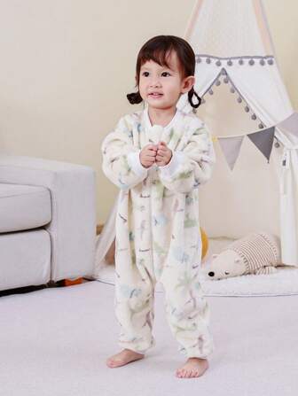 婴幼儿宝宝法兰绒分腿睡袋秋冬季蓬松羊毛长袖舒适柔软连体睡衣爱心情人节