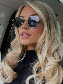 1 pieza Gafas con montura completa de estilo retro, diseño versátil y casual con estilo de moda callejera europeo y americano con diseño cóncavo personalizado - Negro - Ver 4