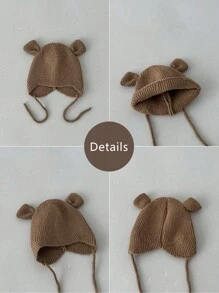 1 Peça Boné de Bebê Fofo de Urso, Touca de Tricô Quente com Laço na Parte Superior, Primavera e Outono, para Recém-Nascidos Meninos e Meninas