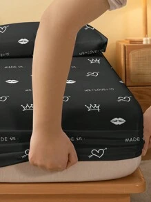 1 peça Lençol Ajustável Impresso com Coração de Seta Geométrico Minimalista e Moderno, Conjunto de Roupa de Cama Impressa para Quarto (Excluindo Fronha)