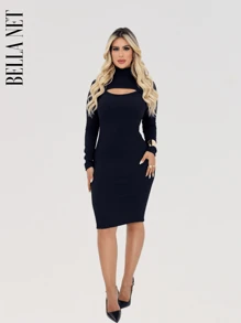 Long Sleeve Tube Dress High Neck Low Cut Moda Gringa - 亮橙色 - 查看 5
