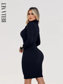 Long Sleeve Tube Dress High Neck Low Cut Moda Gringa - 亮橙色 - 查看 3