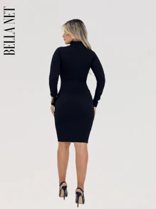 Long Sleeve Tube Dress High Neck Low Cut Moda Gringa - 亮橙色 - 查看 7