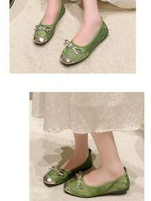 女士休闲时尚一脚蹬透气可爱平底鞋，采用绒面革衬里，内衬柔软舒适 - 綠色 - 查看 6