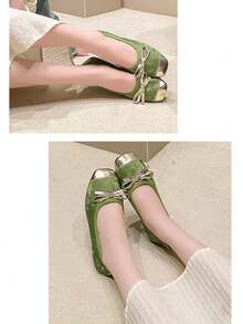 女士休闲时尚一脚蹬透气可爱平底鞋，采用绒面革衬里，内衬柔软舒适 - 綠色 - 查看 5