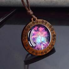 1pc Tree Of Life Glass Cabochon Necklace Vintage Rope Chain Wooden Pendant Necklace Life Tree Jewelry - style - View 12