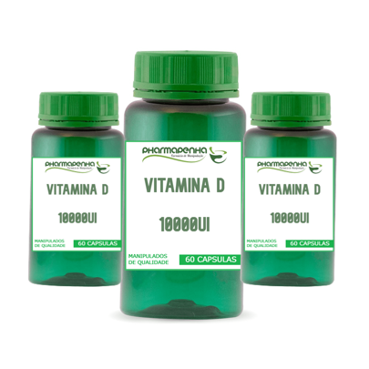 3 Potes Vitamina D 10.000ui 60 Cápsulas cada