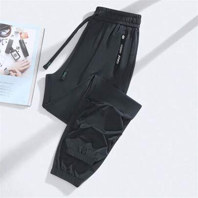 1 pieza Pantalones deportivos ligeros de seda de hielo con cordón en el tobillo para mujer, pantalones casuales transpirables para recreación al aire mallas para senderismo