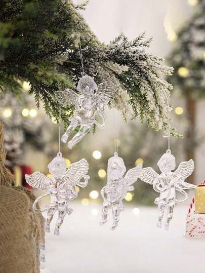 4 Piezas Colgante de Ángel Transparente con Árbol, Decoración de Fiesta para Amigos y Colegas, Decoración de Colgante, Decoración de Escena, Decoración de Habitación, Decoración del Hogar, Decoración de Ventana, Decoración de Fiesta de Navidad y Mejor Regalo de Cumpleaños, Decoraciones Navideñas de Invierno