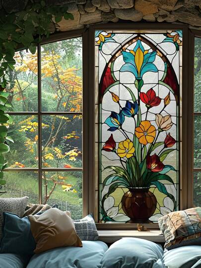 1 Rolo de Adesivo Retrô Fosco com Padrões de Flores em Floração, Película de Vidro, Estilo Boêmio DIY Decoração Doméstica, Sem Adesivo, Adsorção Eletrostática, Isolamento Semitraslúcido, Sombreamento, Adesivos de Proteção Solar para Janelas Adequados para Banheiros Domésticos, Película de Vidro Colorida 3D, Adesivos de Vidro, Adesivos, Decalque de Parede, Decalque de Vinil para Decorações Domésticas, Itens de Decoração de Primavera para Renovar sua Casa, Adesivos de Decoração de Festa, Presentes de Aniversário e Formatura