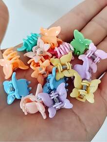 50 Pieces Of Mini Colorful Butterfly Pattern Small Hair Claws, Cute Small Grab Clips, Broken Hair Bangs Clips (Color Random) - Multicolor - View 5