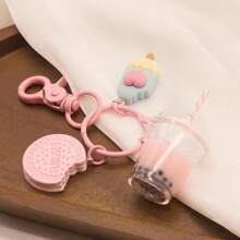 1 Kem mini màu Macaron, móc khóa hình trà sữa - Móc khóa hình kem hoạt hình dễ thương, trà sữa và bánh quy, thích hợp sử dụng hàng ngày Túi đựng phụ kiện ô tô ngày lễ tình nhân Phong cách trường học Goth Y2k - Màu xanh nhạt - Xem 5