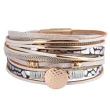1pc Fashion Alloy Round Pendant Multi-Layer Snake Faux Leather Wrap Bracelet Gift For Girlfriend/Mother, Adjustable