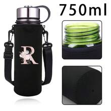 1个粉色花卉字母印花保温水瓶套，适用于550ml/750ml/1000ml/1500ml水瓶，采用防水尼龙材质，配有可调节束带，适合徒步旅行、露营和运动。 - 黑色 - 查看 14