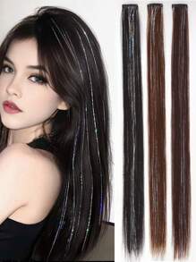 1 件彩色闪光接发 24 英寸超长直发闪亮，合成接发，彩色发片，适合女孩万圣节派对日常使用 - 彩色 - 查看 1