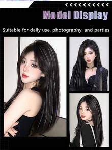 1 件彩色闪光接发 24 英寸超长直发闪亮，合成接发，彩色发片，适合女孩万圣节派对日常使用 - 彩色 - 查看 6
