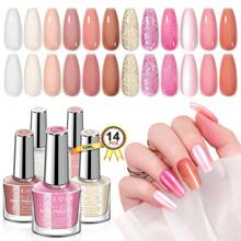 Saviland Nail Polish Set Quick-Drying 12 Colors Pastel Nail Polish Non-Gel Castor Oil Regular Glitter Finger Nail Polish Set With Base Coat Top Coat French Manicure Art 10ml - 淺粉色 - 查看 1