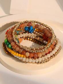 12 件/套串珠天然石波西米亚风格多层手链，适合女性海滩派对、晚会和日常佩戴 - 彩色 - 查看 7