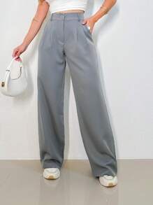 MODA MO, REF:  3271, Calça Alfaiataria Feminina | Cintura Alta Pantalona | Look Elegante e Despojado | Moda Casual para o Dia a Dia | Perfeita para o Trabalho |  Confortável e Estilosa | Caimento Impecável - Cinza - Visão 2