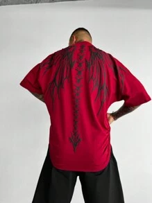 Men's Casual Printed Round Neck Short Sleeve T-Shirt, For Fall - Red - View 1