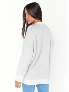 Áo len in chữ Slouchy dễ thương cho nữ, mùa đông 2023, kiểu dáng mới, áo chui đầu dệt kim dày ngoại cỡ thời trang - trắng - Xem 6