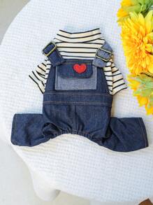 PETCIRCLE 1 quần áo thú cưng, phụ kiện trang phục cho chó mèo, quần yếm cổ điển in hình trái tim sọc - Nhiều màu - Xem 3