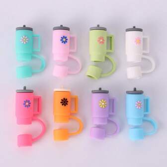1pc/5pcs/10pcs, Straw Cover For  Cup, Cut Cartoon Style, Compatible With Tumbler, Cute Silicone Straw Covers, Straw Protectors, Cup Shape Soft Silicone Straw Lids For 10mm Straws, Accessories,Random Color