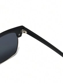 1pc Fashionable Men's Casual Versatile Half-Rim Glasses - Silver Frame Gray Film - View 4