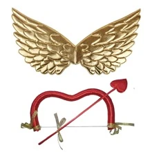 Cupid Costume Set With Wings And Bow And Arrow, Red & Gold, For Halloween Cosplay Photography Props,Christmas - Red - View 5