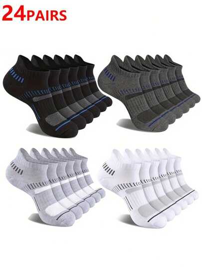 24 双男式加厚踝垫运动袜，吸湿排汗，超柔软，透气 - 适合篮球、跑步、户外探险、秋季