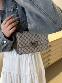 Bolso de hombro de unicolor, de moda y elegante, con estilo vintage impreso, cartera con solapa, bolso cruzado de PU, para uso diario de mujer