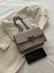 Bolso de hombro de unicolor, de moda y elegante, con estilo vintage impreso, cartera con solapa, bolso cruzado de PU, para uso diario de mujer