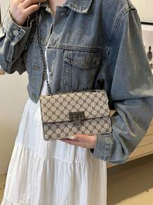 Bolso de hombro de unicolor, de moda y elegante, con estilo vintage impreso, cartera con solapa, bolso cruzado de PU, para uso diario de mujer