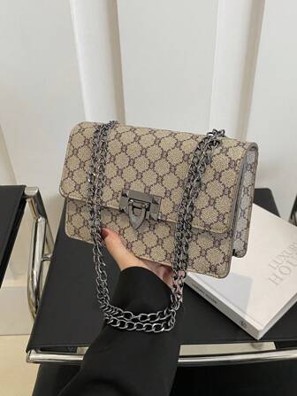 Bolso de hombro de unicolor, de moda y elegante, con estilo vintage impreso, cartera con solapa, bolso cruzado de PU, para uso diario de mujer