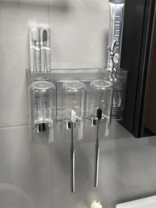 Modern Bathroom Toothbrush Holder Toothbrush Holder / No Drilling - 無色 - 查看 5