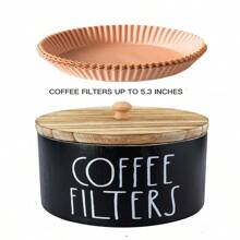 1 pezzo Contenitore portafiltro caffè con coperchio in legno, Contenitore portafiltro caffè, Portafiltro caffè per bancone, Contenitore organizzatore filtri caffè per decorazione bancone bar (Nero)