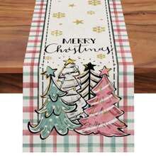 1pc Christmas Tree Apron, Pink Buffalo Plaid Snowflake & Pine Tree Seasonal Winter Holiday Farmhouse Kitchen Dining Table Decor, Christmas Table Decoration, Indoor Outdoor