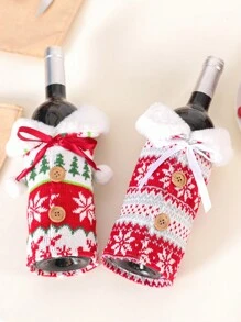 1 件针织红酒瓶套，麋鹿雪花圣诞装饰毛衣球酒瓶套适用于圣诞派对用品、圣诞礼物、圣诞快乐 - 彩色 - 查看 6