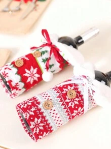 1 件针织红酒瓶套，麋鹿雪花圣诞装饰毛衣球酒瓶套适用于圣诞派对用品、圣诞礼物、圣诞快乐 - 彩色 - 查看 7