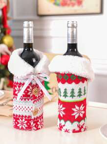 1 件针织红酒瓶套，麋鹿雪花圣诞装饰毛衣球酒瓶套适用于圣诞派对用品、圣诞礼物、圣诞快乐 - 彩色 - 查看 5