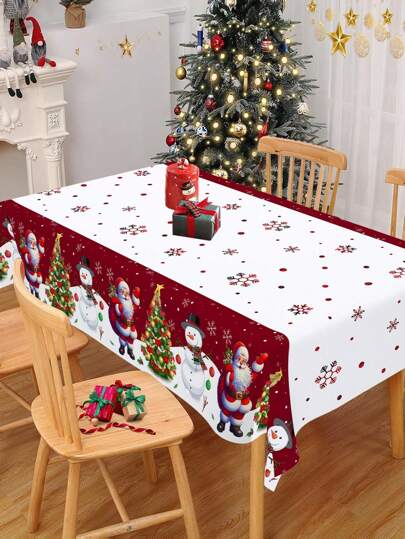 Christmas Tablecloth, 51x86 Inch Snowman And Santa Claus Table Cover For Party Picnic Dinner Decor, Christmas Decor Home Decor 2024 Happy New Year 2025 Gifts,Christmas
