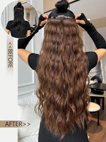 One-Piece V-Curly Synthetic Hair Extensions 26"  Full Head Curly Wave Clips In On Synthetic Hair Extensions  Hairpieces For Women  Piece - Light Brown - View 5