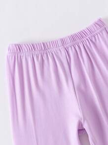 2pcs Baby Girl Cartoon Animal Print Short Sleeve T-Shirt And Casual Pants Set, Spring/Autumn - Purple - View 7