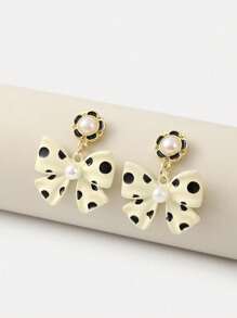 topshiny 1 对韩式别致可爱波尔卡圆点蝴蝶结耳环，简约优雅小众耳环，适合女士情人节、妈妈、母亲、母亲节、礼物 - 蝴蝶結 - 查看 8