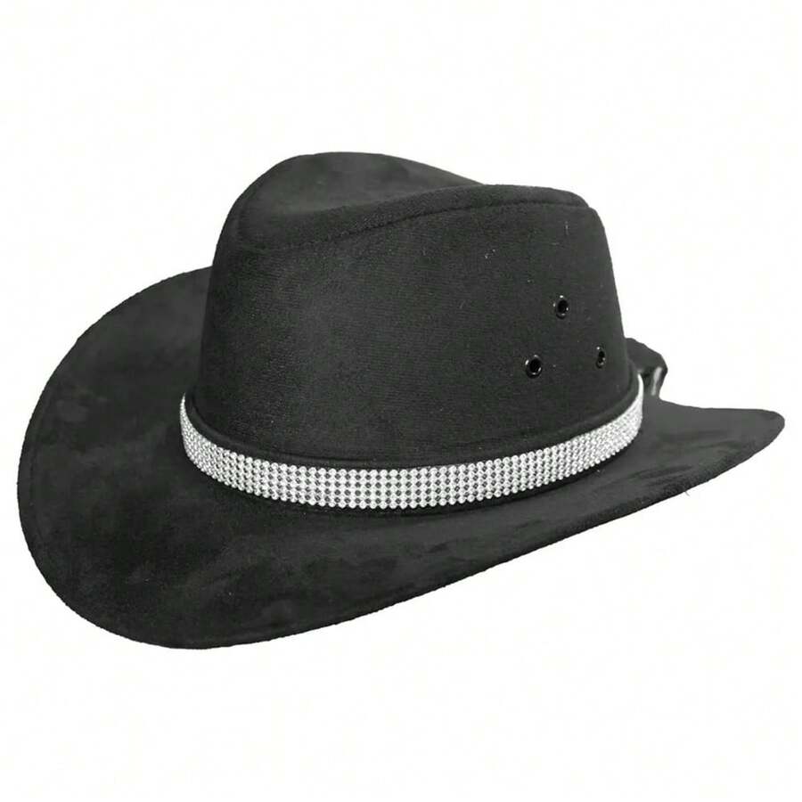 Texas Cowboy Hat With Rhinestones Various Colors Headgear VIntage Top - 黑色 - 查看 1